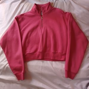 Hot pink Aritzia TNA 1/4 cropped Sweatshirt